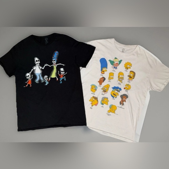 The Simpsons Graphic T Shirts Short Sleeve Lot Of 2 Skeletons Characters Sz L - Picture 1 of 7